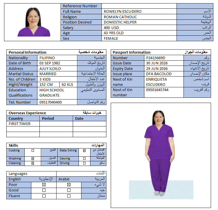 السيرة الذاتية لـ ROWELYN ESCUDERO