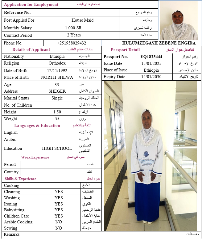 السيرة الذاتية لـ HULUMZEGASH ZEBENE ENGIDA