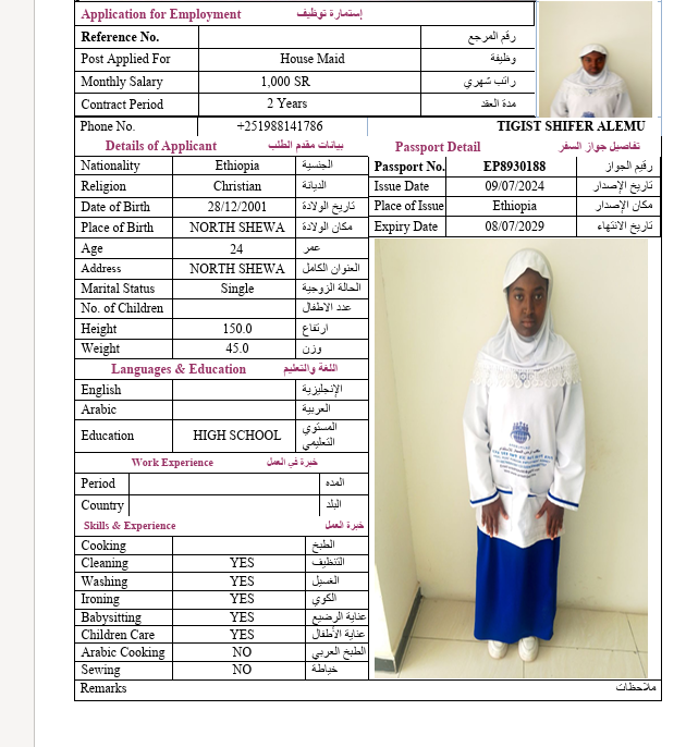 السيرة الذاتية لـ TIGIST SHIFER ALEMU