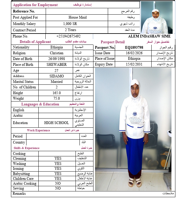 السيرة الذاتية لـ ALEM INDASHAW SIME