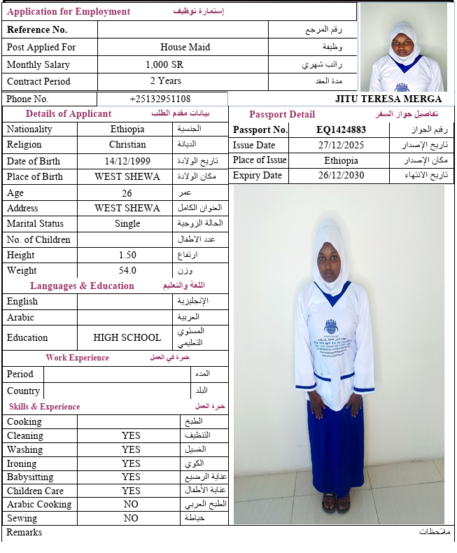 السيرة الذاتية لـ JITU TERESA MERGA