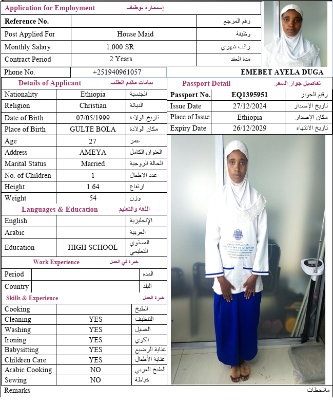 السيرة الذاتية لـ EMEBET AYELA DUGA