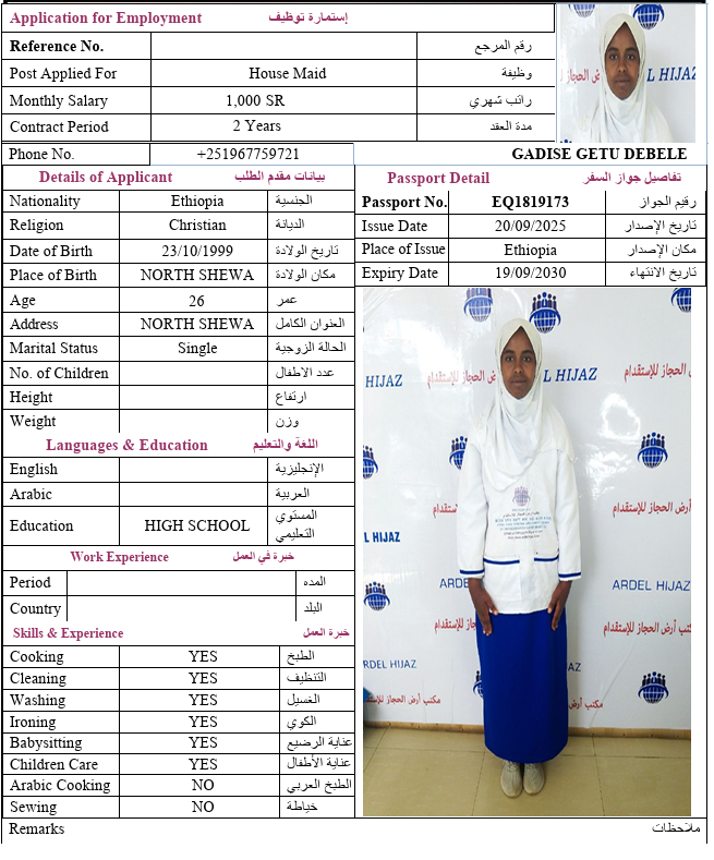 السيرة الذاتية لـ GADISE GETU DEBELE