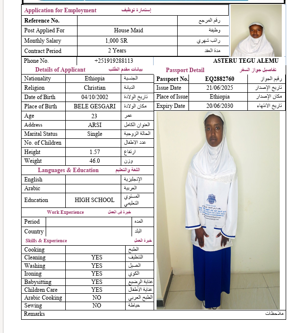 السيرة الذاتية لـ ASTERU TEGU ALEMU