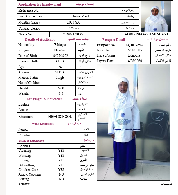 السيرة الذاتية لـ ADDIS NEGASH MINDAYE