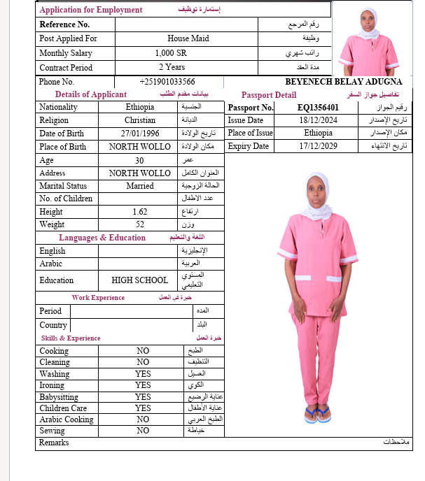 السيرة الذاتية لـ BEYENECH BELAY ADUGNA