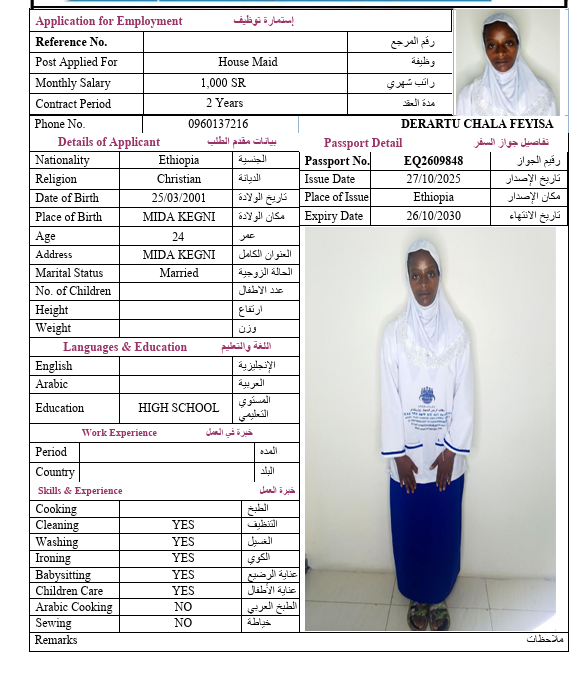 السيرة الذاتية لـ DERARTU CHALA FEYISA