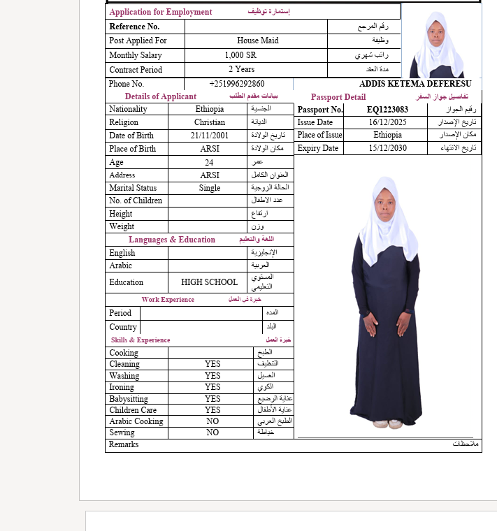 السيرة الذاتية لـ ADDIS KETEMA DEFERESU
