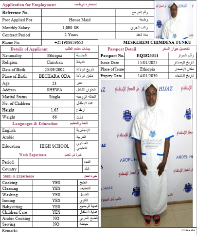 السيرة الذاتية لـ MESKEREM CHIMDESA TUNKU