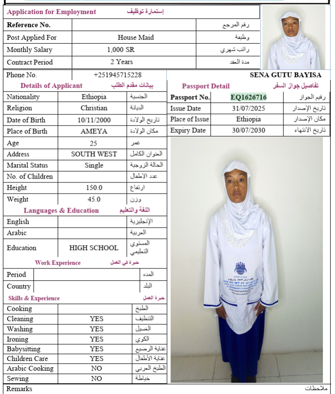 السيرة الذاتية لـ SENA GUTU BAYISA