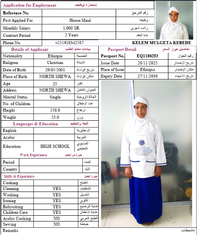 السيرة الذاتية لـ KELEM MULGETA KEBEDE
