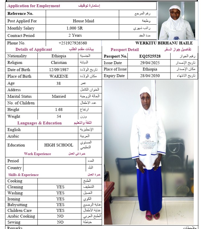 السيرة الذاتية لـ WERKITU BIRHANU HAILE