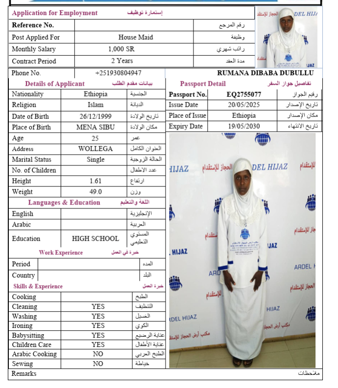 السيرة الذاتية لـ RUMANA DIBABA DUBULLU