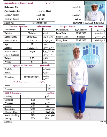 السيرة الذاتية لـ ZEWDITU DANIEL LENCHA