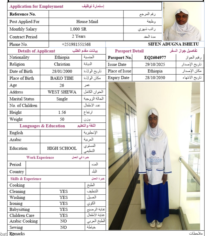 السيرة الذاتية لـ SIFEN ADUGNA ISHETU