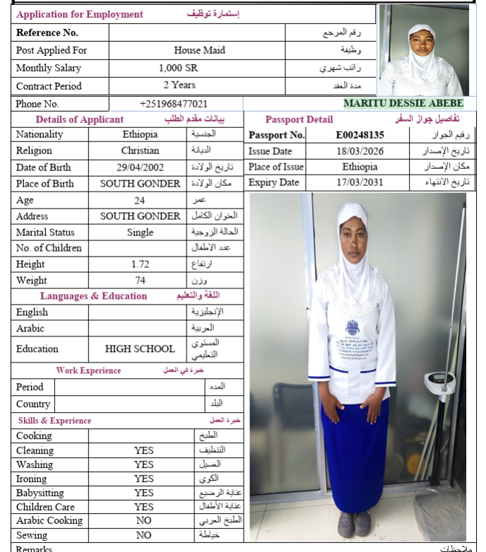 السيرة الذاتية لـ MARITU DESSIE ABEBE