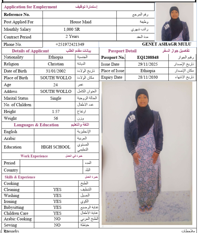 السيرة الذاتية لـ GENET ASHAGR MULU