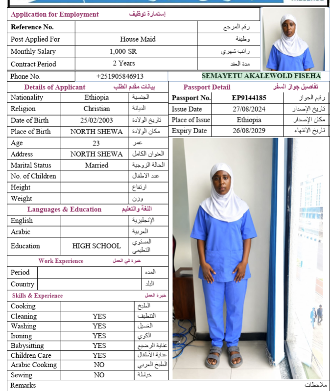 السيرة الذاتية لـ SEMAYETU AKALEWOLD FISEHA