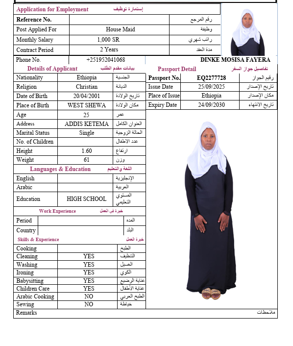 السيرة الذاتية لـ DINKE MOSISA FAYERA