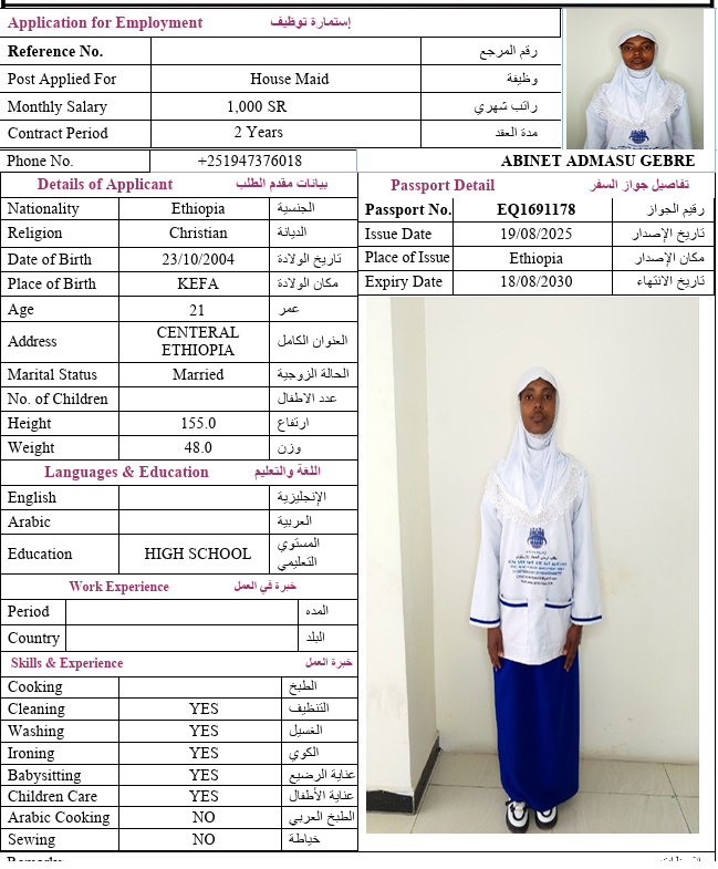 السيرة الذاتية لـ ABINET ADMASU GEBRE