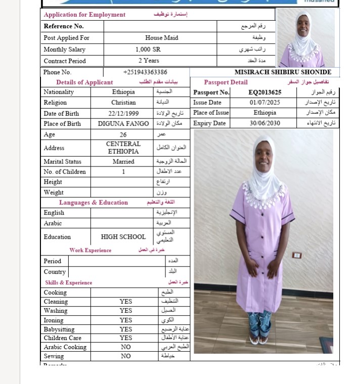 السيرة الذاتية لـ MISIRACH SHIBIRU SHONIDE