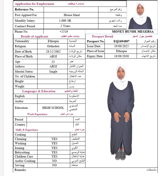 السيرة الذاتية لـ MONET HUNDE MEGERSA