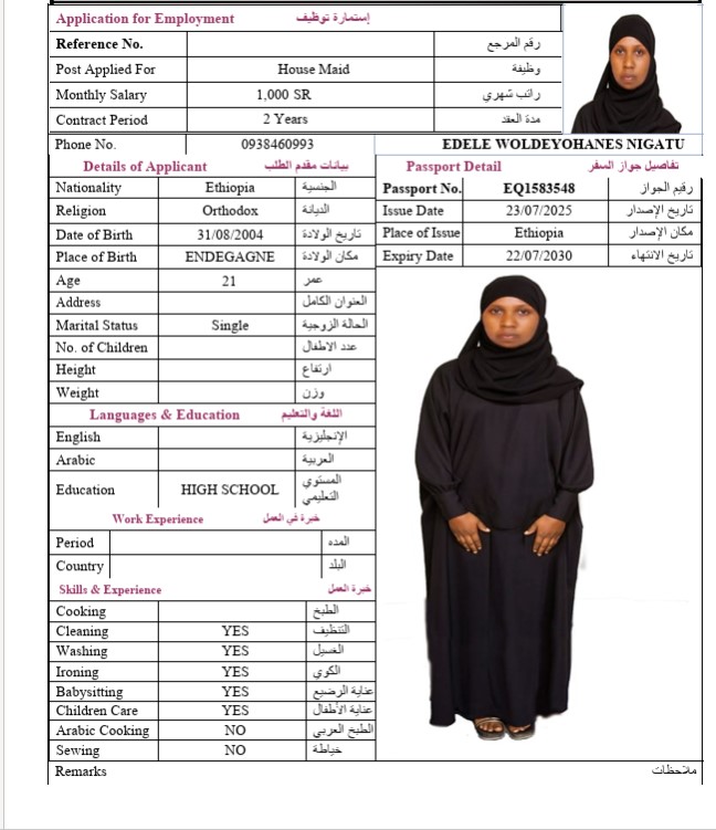 السيرة الذاتية لـ EDELE WOLDEYOHANES NIGATU