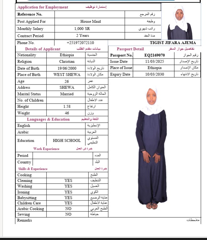 السيرة الذاتية لـ TIGIST JIFARA AJEMA