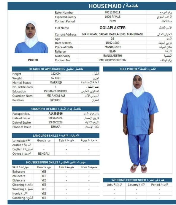 السيرة الذاتية لـ GOLAPI AKTER