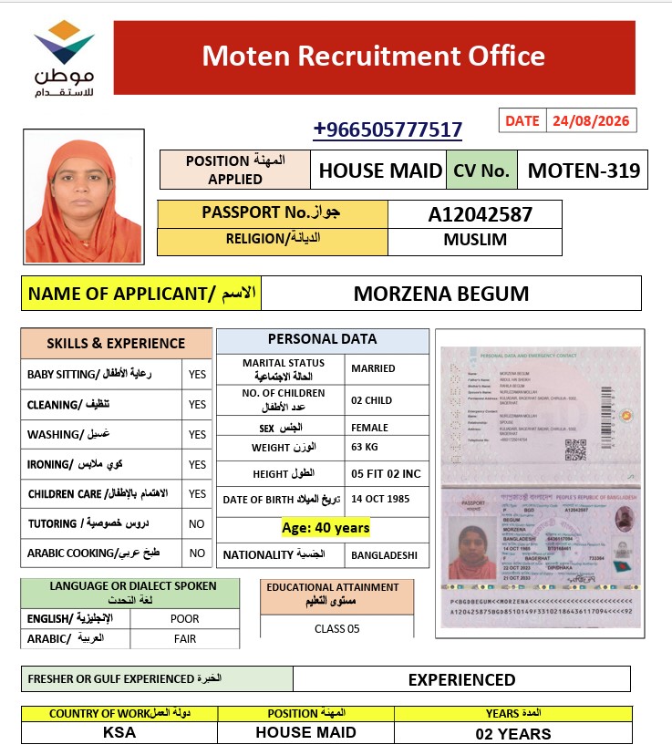 السيرة الذاتية لـ MORZENA BEGUM