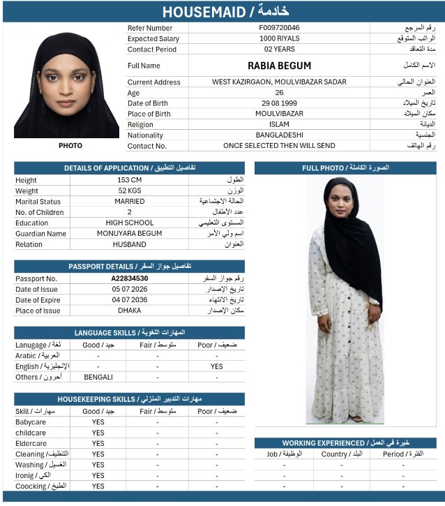 السيرة الذاتية لـ RABIA BEGUM