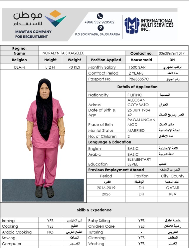 السيرة الذاتية لـ NORALYNTAIBKAGELEK