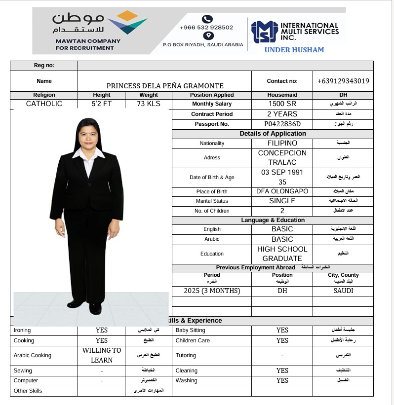 السيرة الذاتية لـ PRINCESS DELA PEÑA GRAMONTE