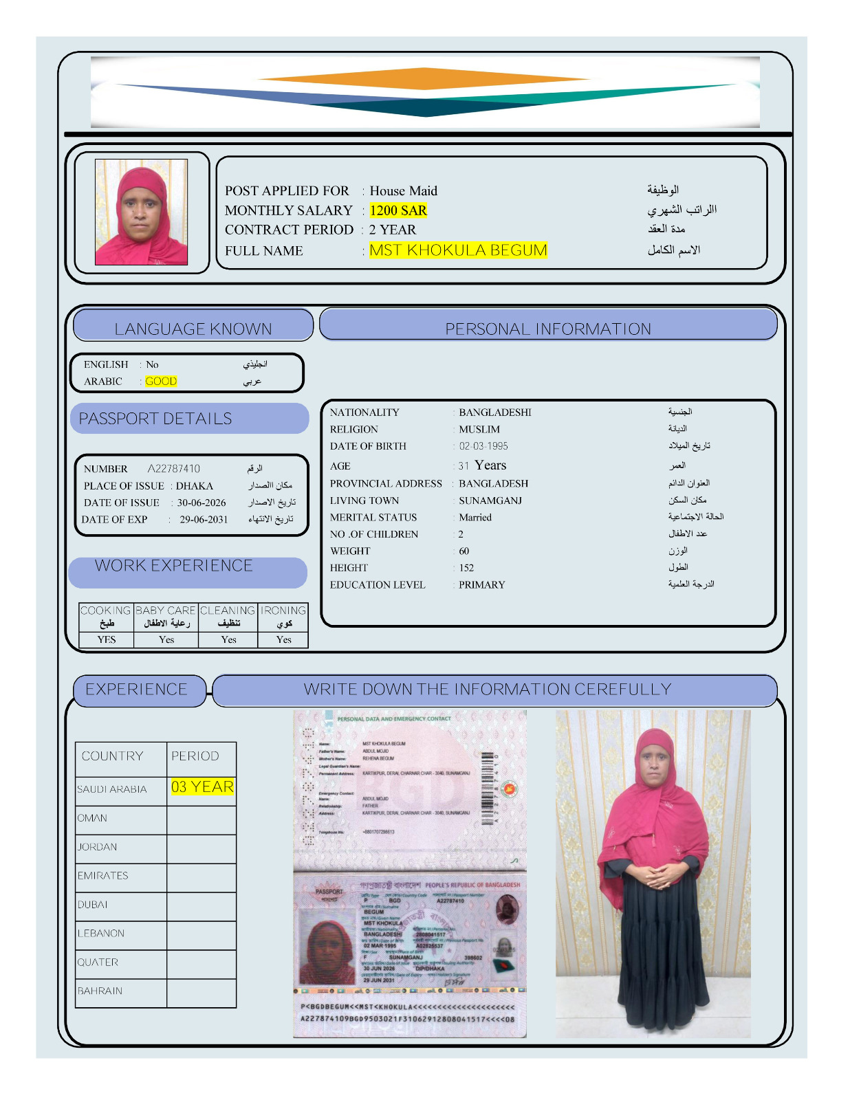 السيرة الذاتية لـ MST KHOKULA BEGUM
