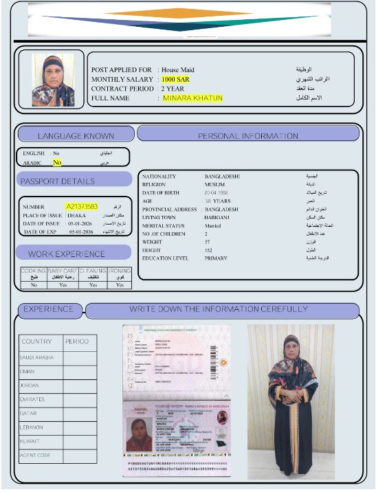 السيرة الذاتية لـ MINARA KHAIUN