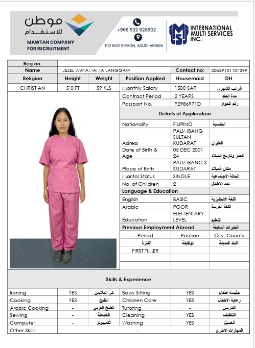 السيرة الذاتية لـ JEZELWATAMAMALANGGAW