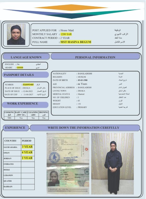 السيرة الذاتية لـ MST HASINA BEGUM