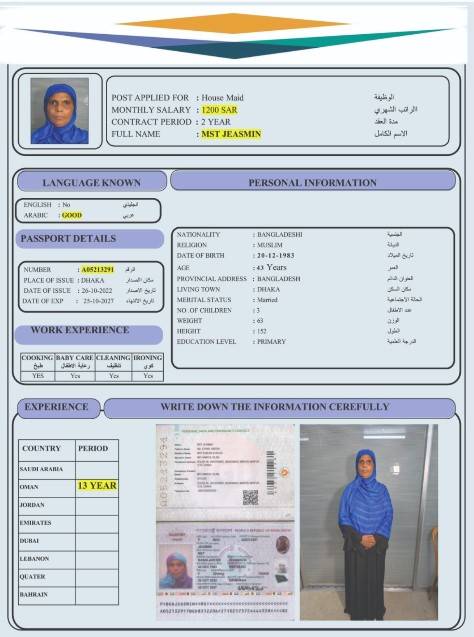 السيرة الذاتية لـ MST JEASMIN