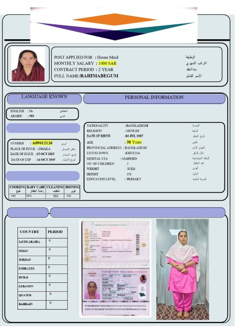 السيرة الذاتية لـ :RAHIMABEGUM
